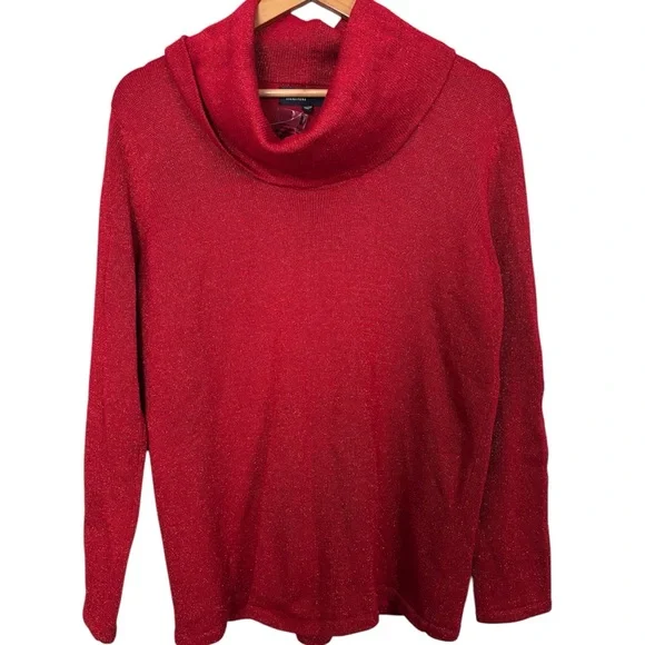 💥 NWT Jones New York Red Sparkle Cowl Neck - Picture 2 of 5